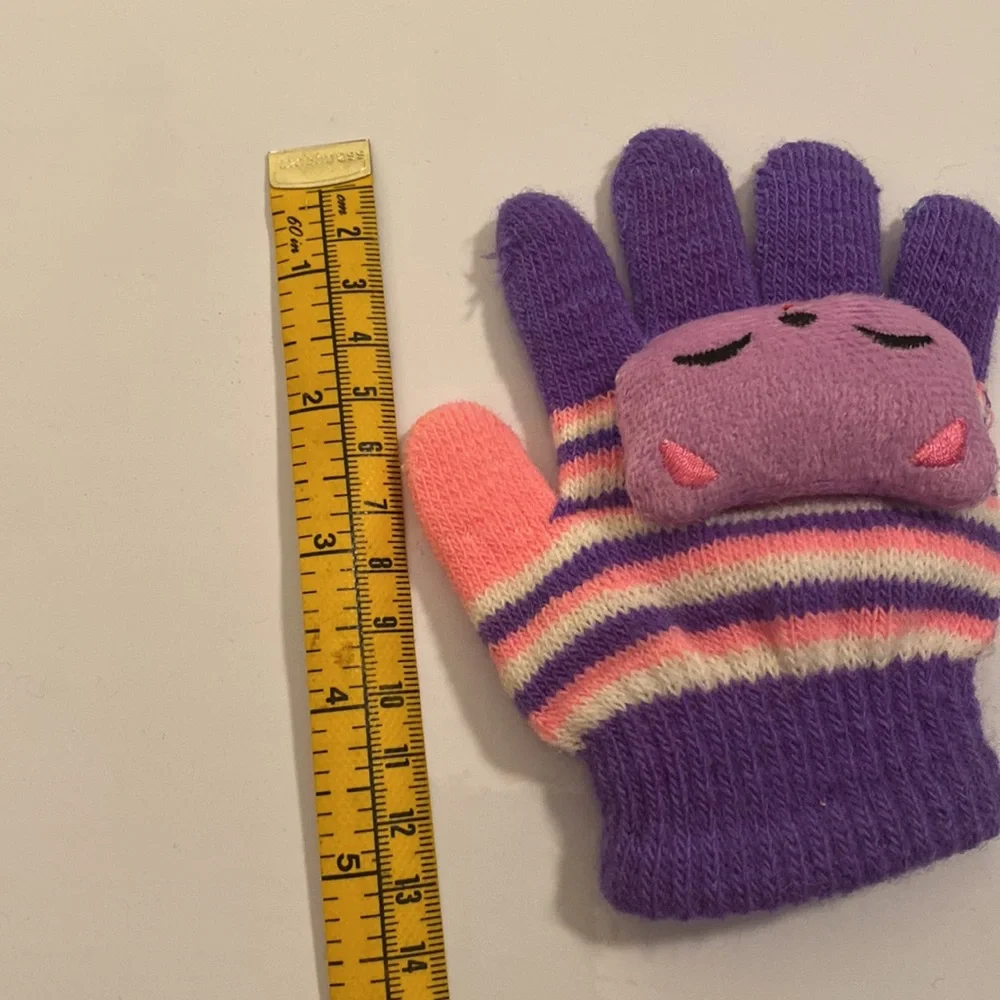 Adorable Girl’s Gloves 18 mo - 3 year old, Purple, Pink striped w sewn plush C…